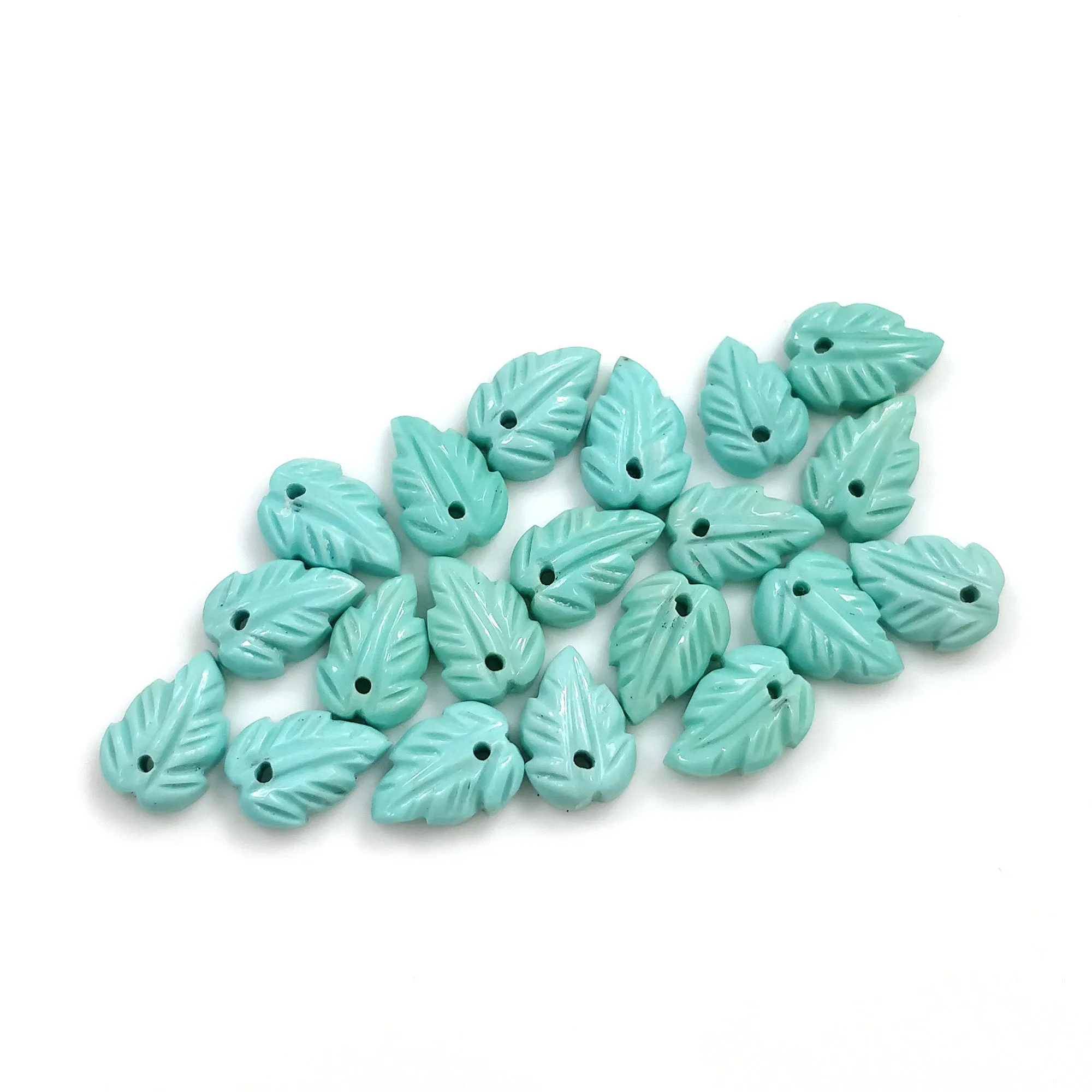 Kingman Arizona TURQUOISE Gemstone Carving : 26.15cts Natural Sleeping Beauty Turquoise Hand Carved DRILLED LEAVES 10*7mm 20pcs For Jewelry