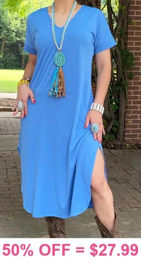 L, XL, 2X, 3X Blue Maxi Dress