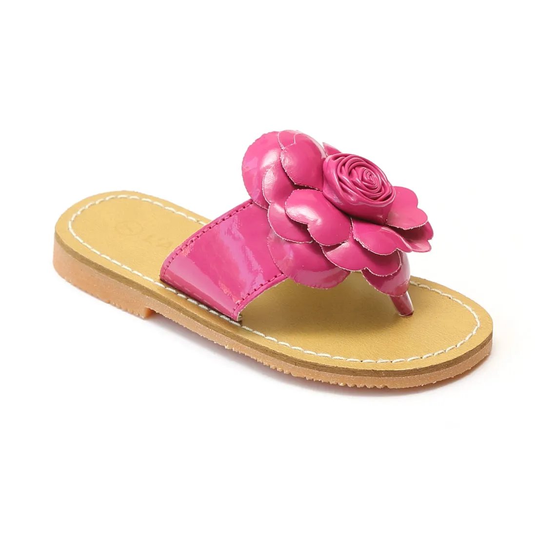 L'Amour Girls B760 Patent Flower Applique Thong Sandals