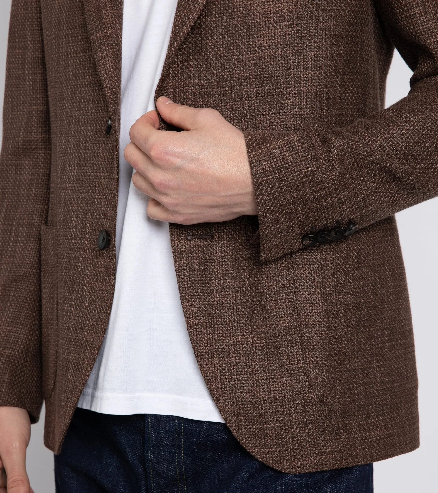 Lardini Loro Piana Wool Cotton Silk Basketweave Jacket: Brown