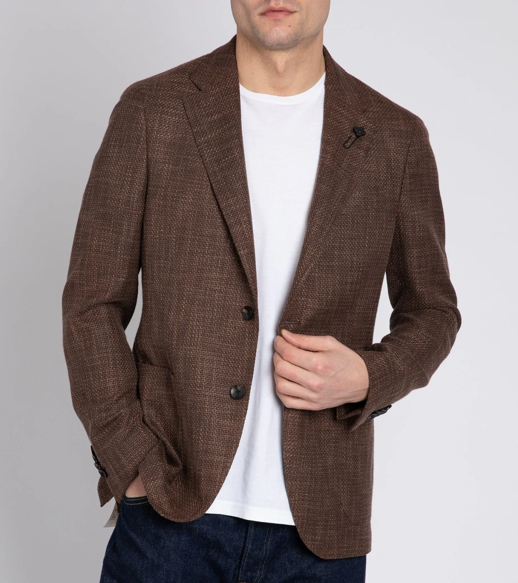 Lardini Loro Piana Wool Cotton Silk Basketweave Jacket: Brown