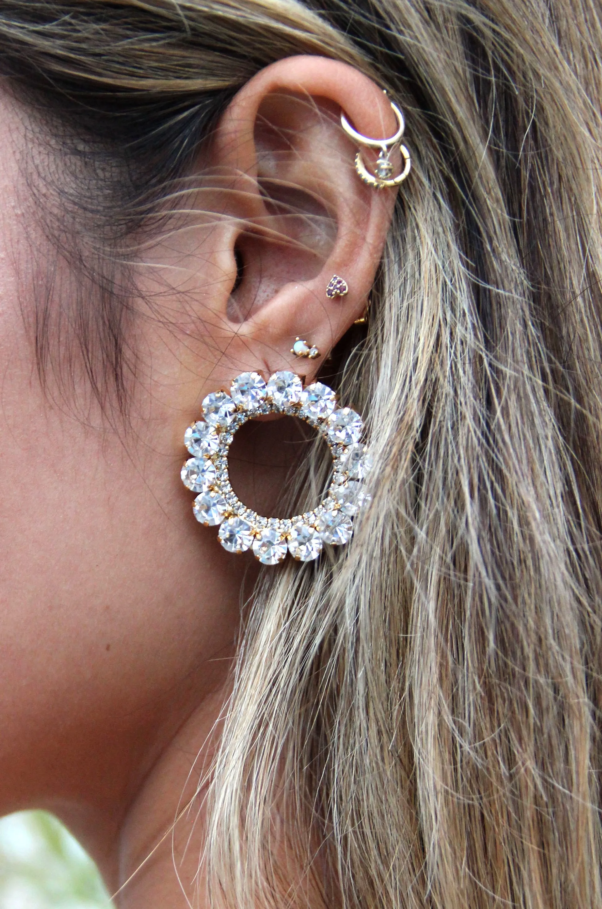 Large Crystal & Circle Stud Earrings