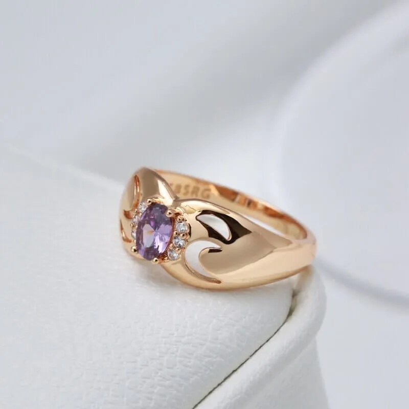 Luxury Amazing Purple Amethyst Oval Zircon Ring