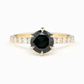 Maria Luxe Grand Ring 1.58ct Blue Green Queensland Sapphire, 14K Yellow Gold (One of a kind)