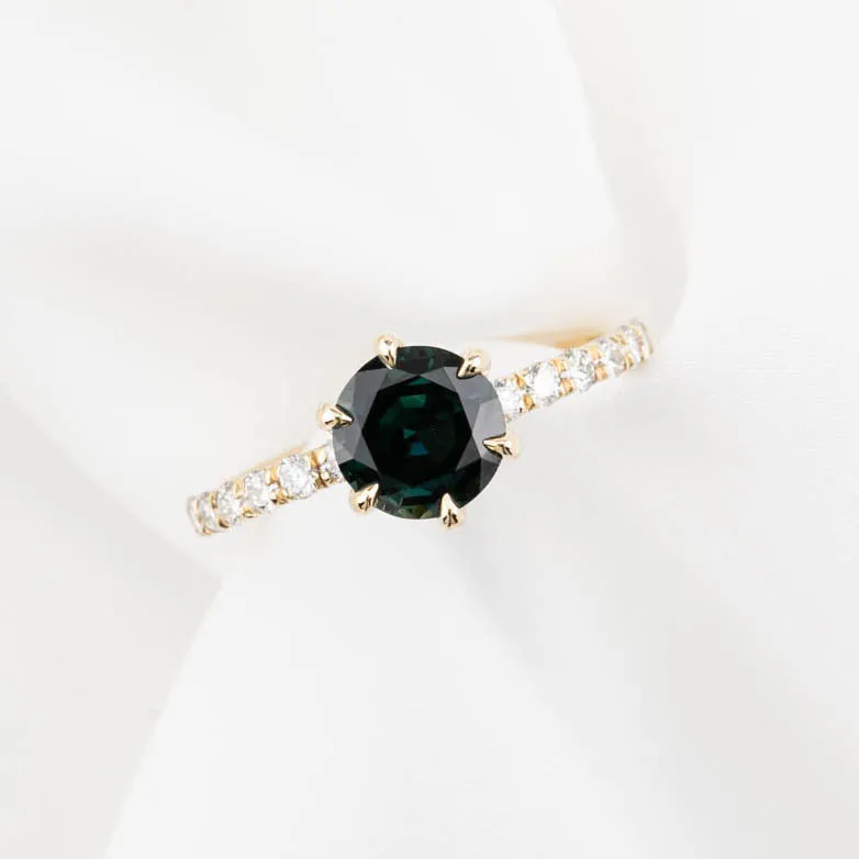 Maria Luxe Grand Ring 1.58ct Blue Green Queensland Sapphire, 14K Yellow Gold (One of a kind)