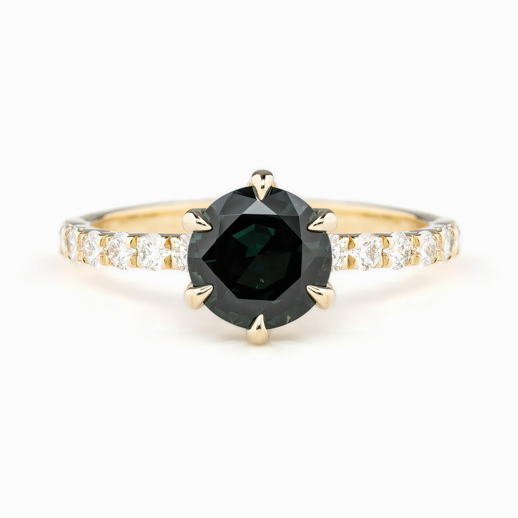 Maria Luxe Grand Ring 1.58ct Blue Green Queensland Sapphire, 14K Yellow Gold (One of a kind)