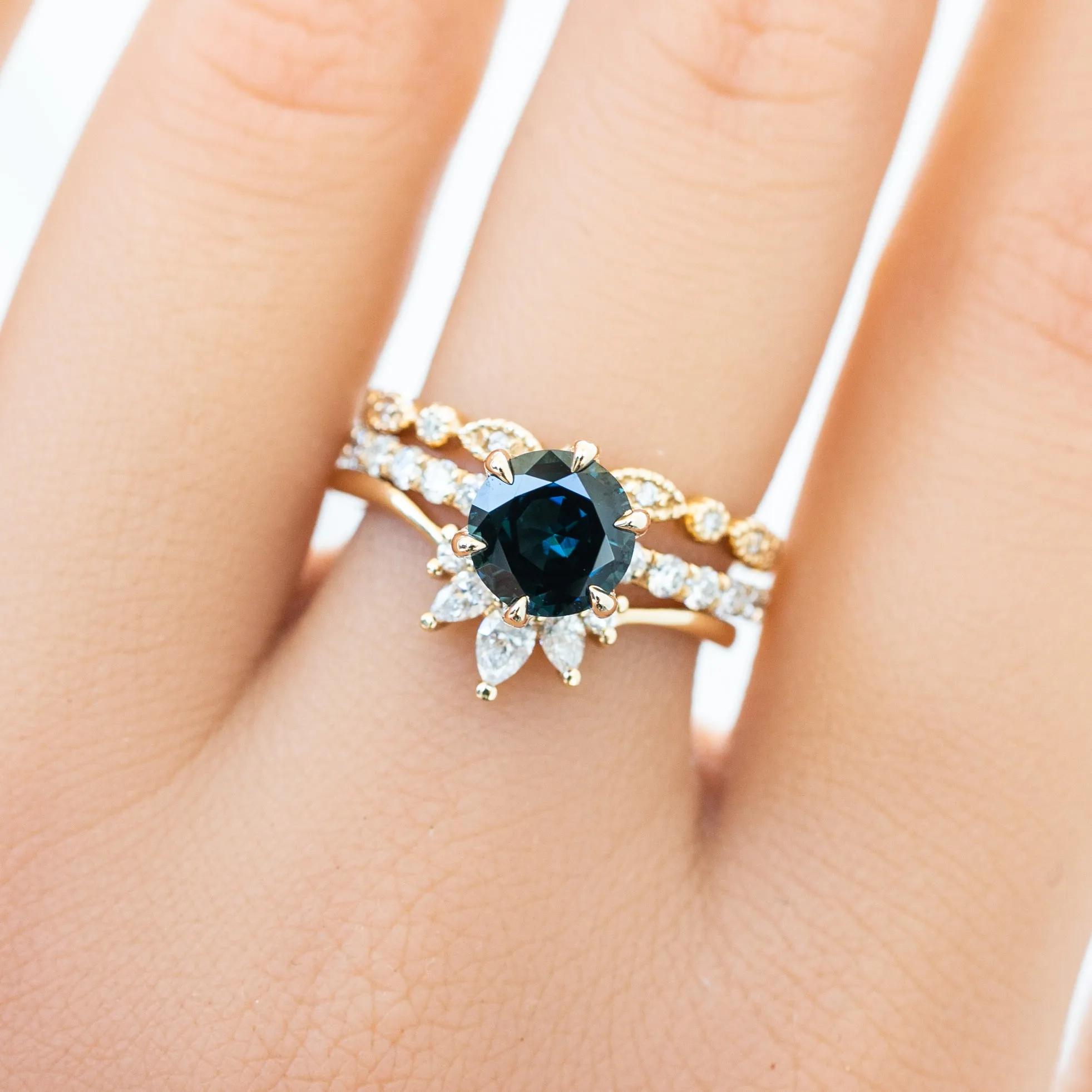 Maria Luxe Grand Ring 1.58ct Blue Green Queensland Sapphire, 14K Yellow Gold (One of a kind)