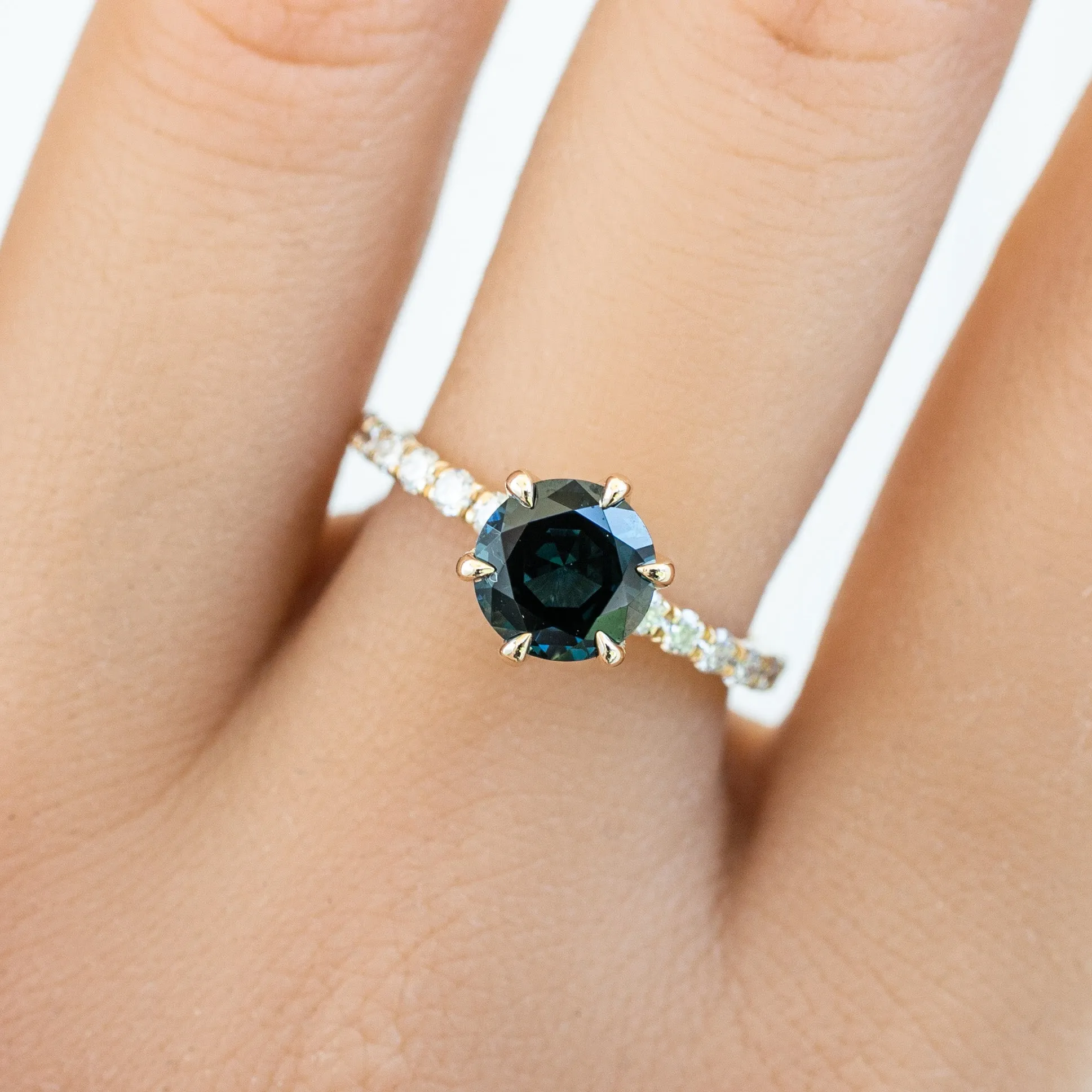 Maria Luxe Grand Ring 1.58ct Blue Green Queensland Sapphire, 14K Yellow Gold (One of a kind)