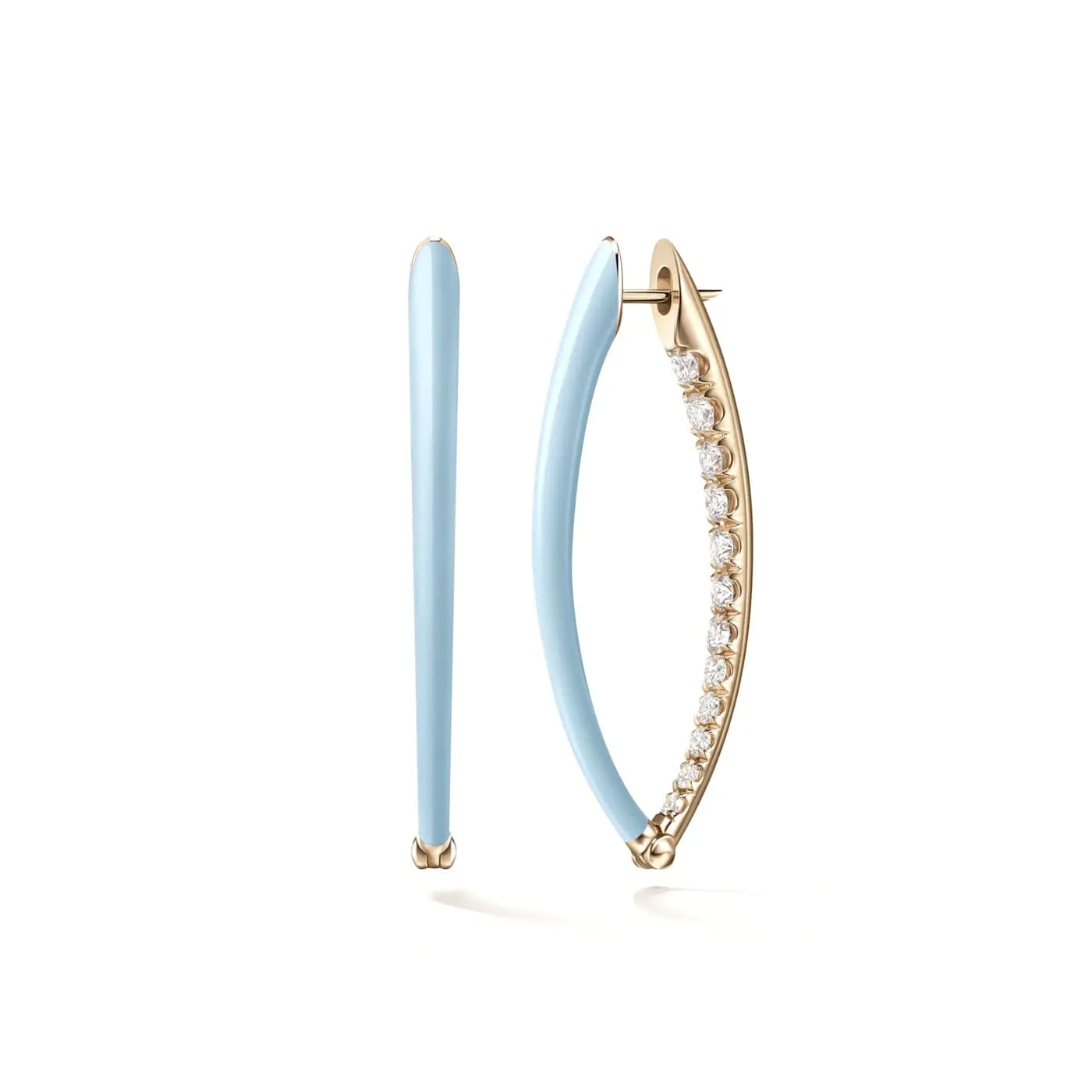 MELISSA KAYE 18K YELLOW GOLD PASTEL BLUE ENAMEL AND DIAMOND CRISTINA V-HOOP EARRINGS 0.57CTW