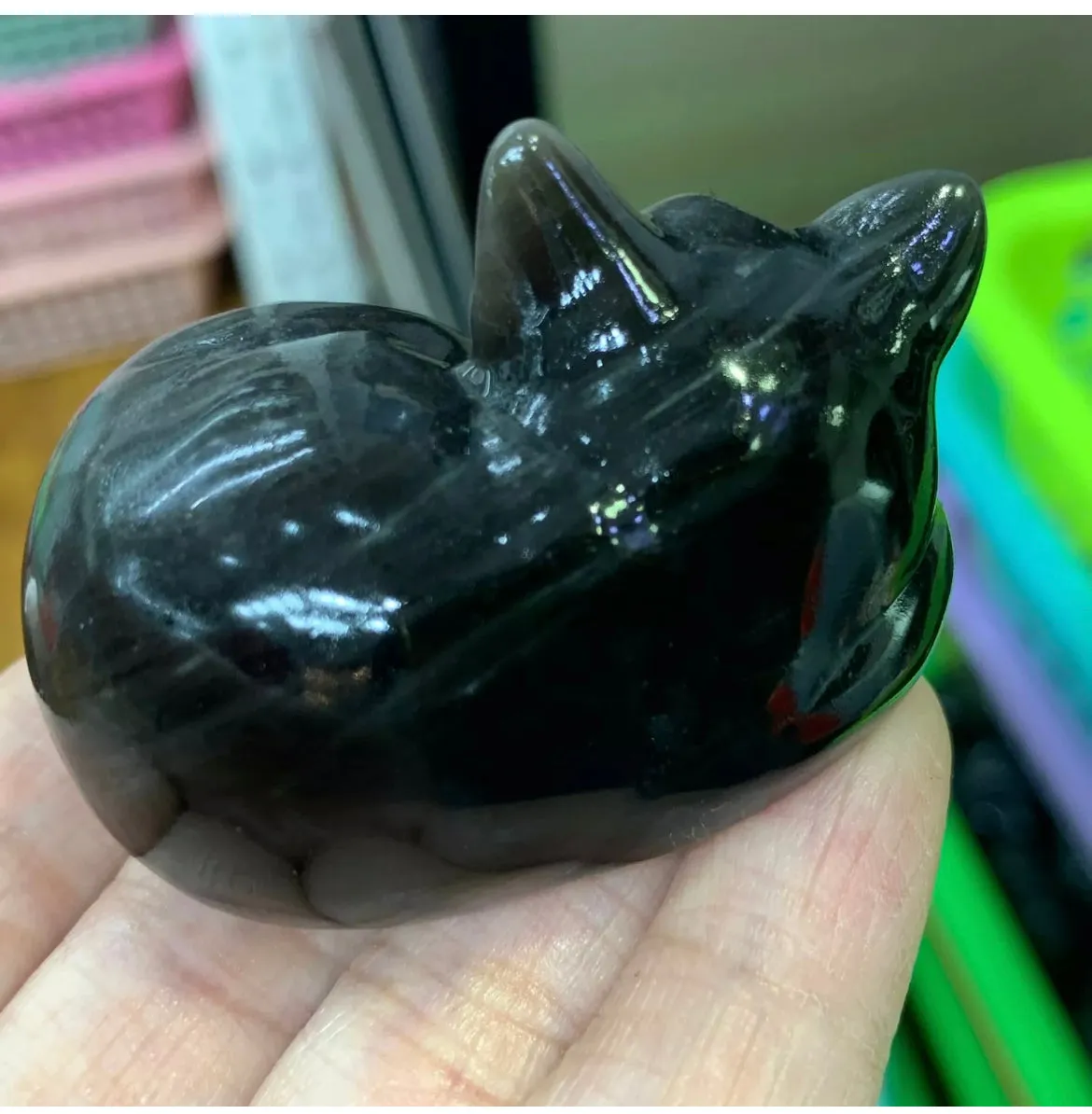 Natural Silver Obsidian sleeping Kitty Cat