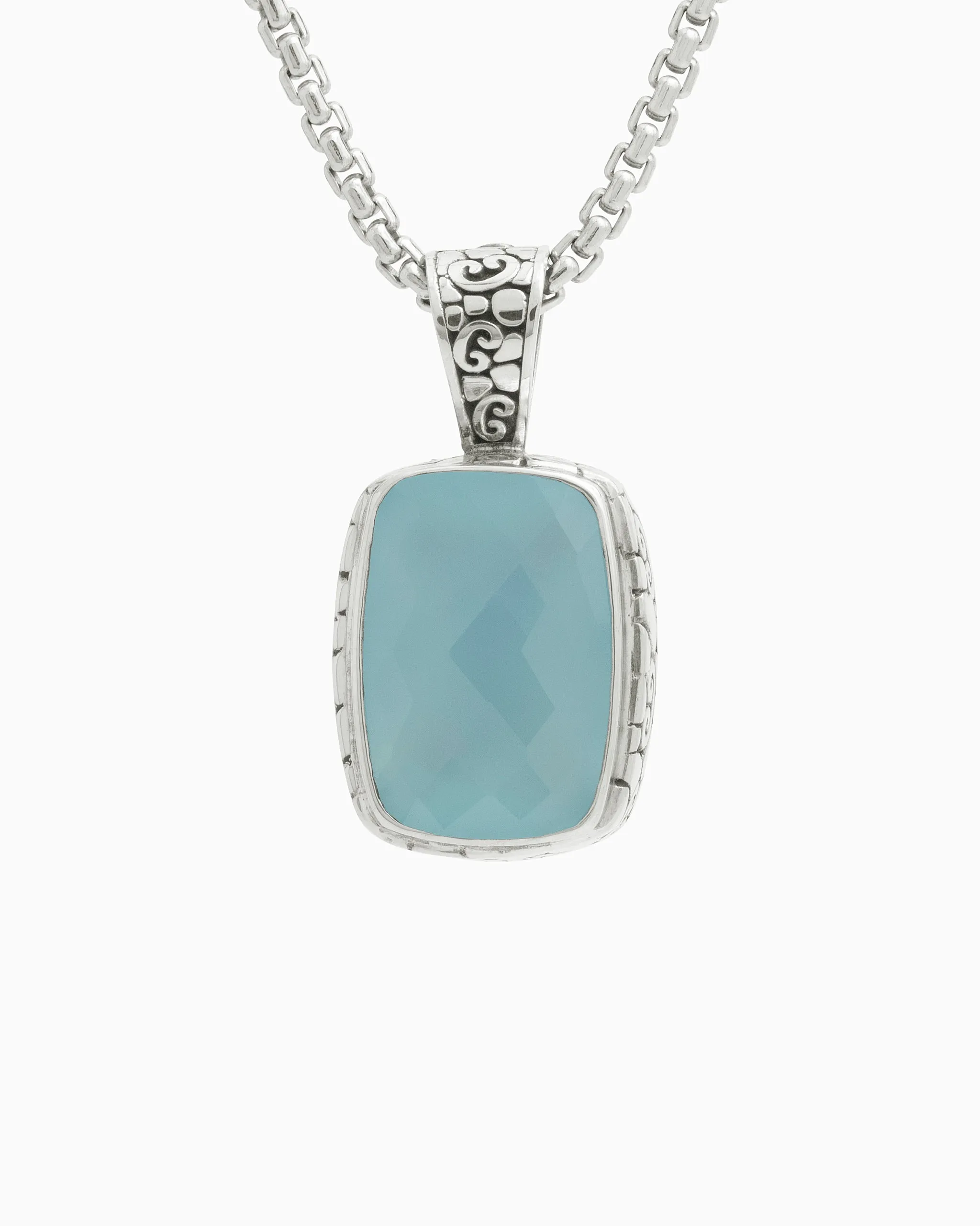 North Star Stone Pendant with Turtle Texture - Blue Chalcedony