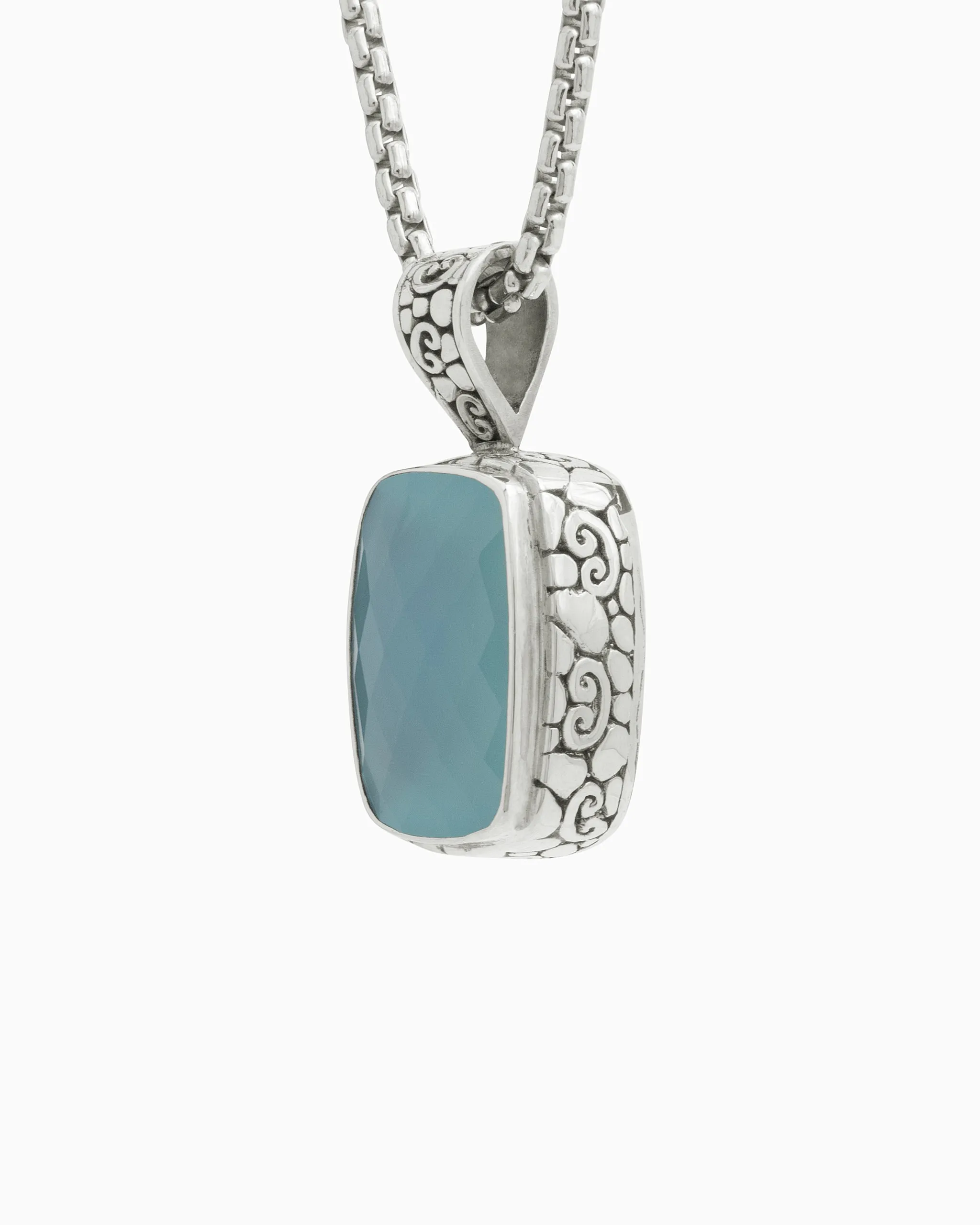 North Star Stone Pendant with Turtle Texture - Blue Chalcedony