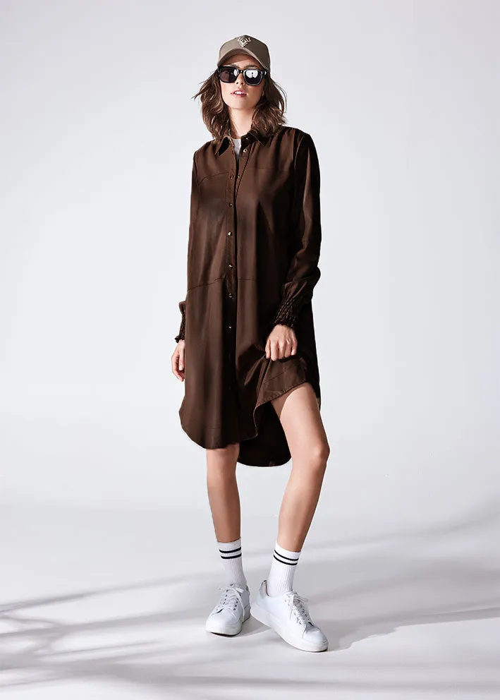 Notyz Oversized Shirt Dress 11249 Skindkjole - Brown with light gold