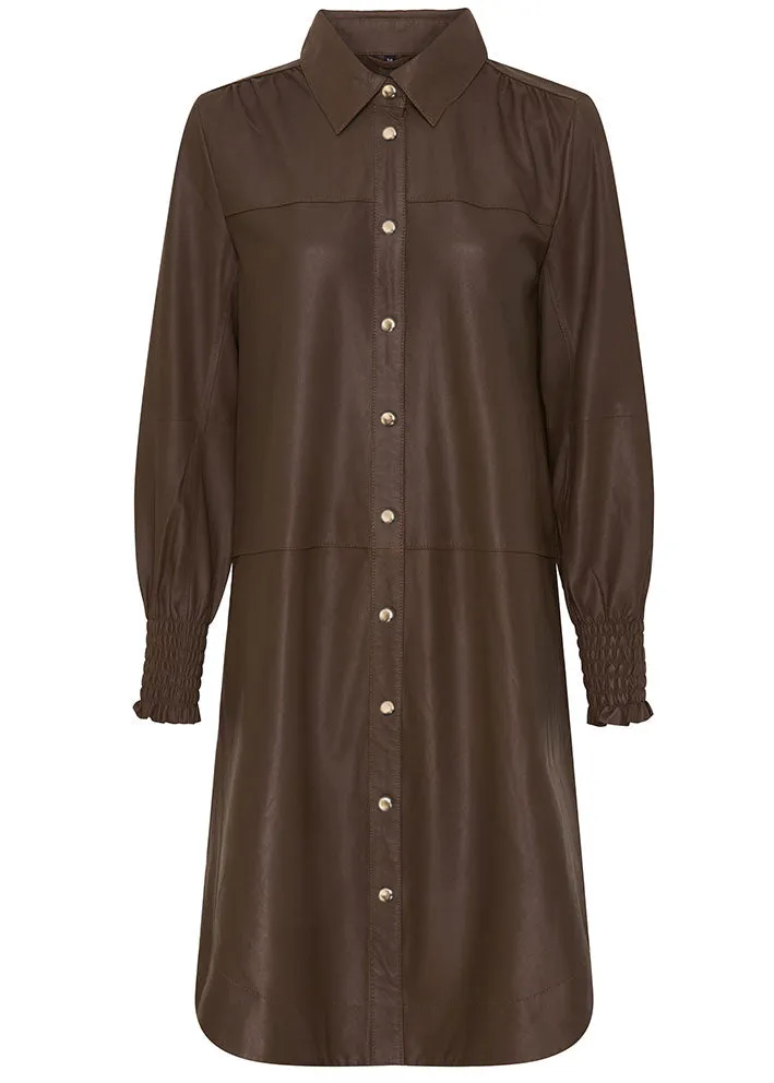 Notyz Oversized Shirt Dress 11249 Skindkjole - Brown with light gold