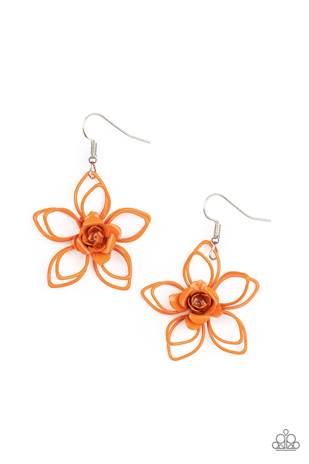 Paparazzi Botanical Bonanza - Orange - Rosebud Floral Earrings