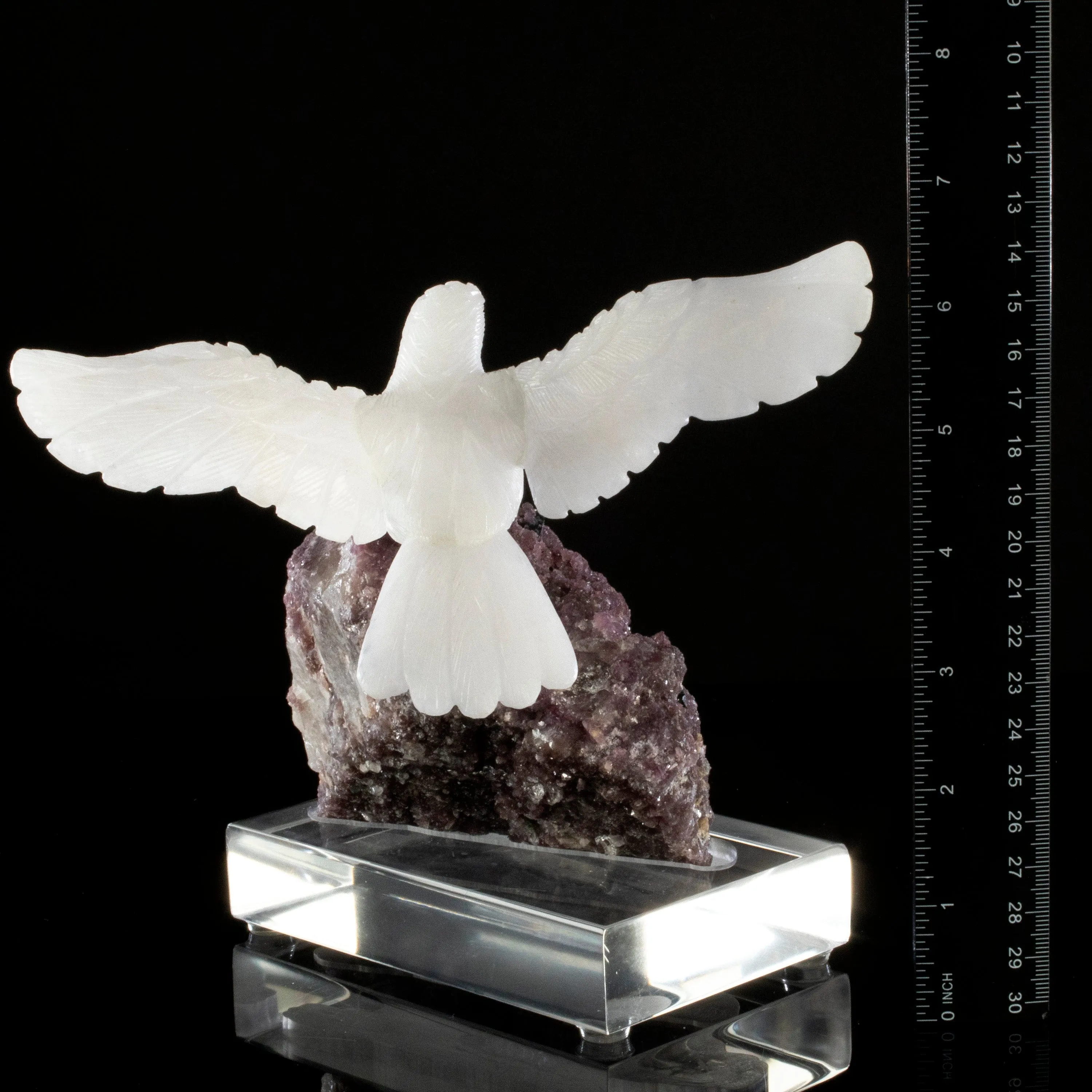 Peter Muller Quartz Pigeon Love Bird Carving on Lepidolite Base