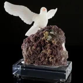 Peter Muller Quartz Pigeon Love Bird Carving on Lepidolite Base