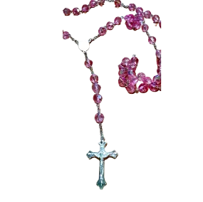 Praying the Rosary from the Holy Land - Jerusalem Cross - Pink Beads