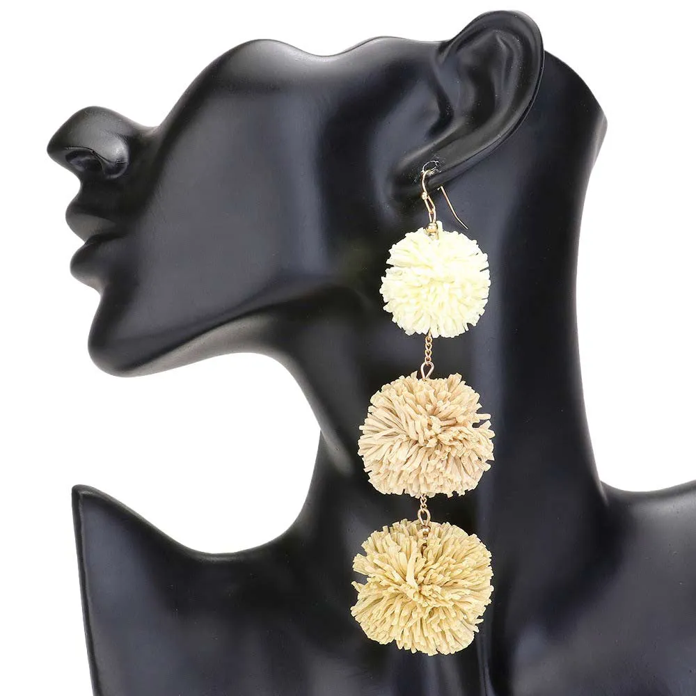 Raffia Pom Pom Link Dropdown Earrings