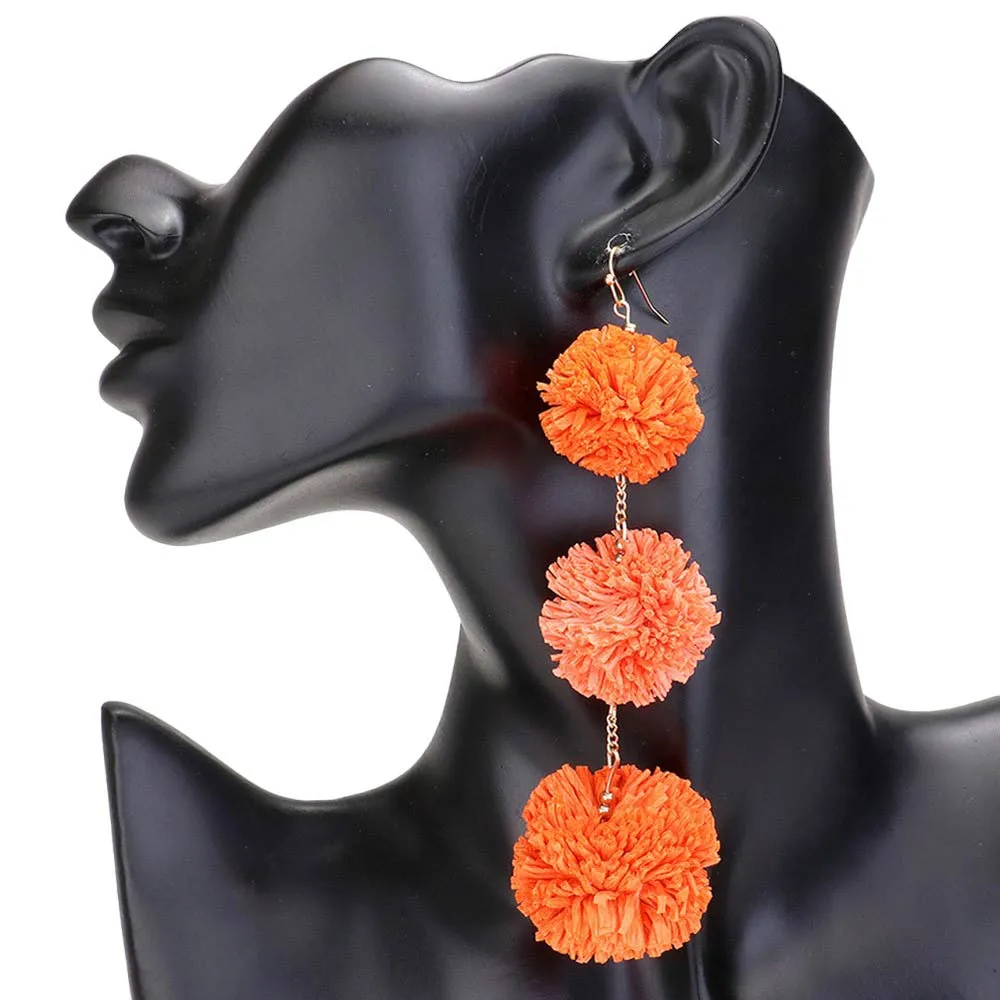 Raffia Pom Pom Link Dropdown Earrings