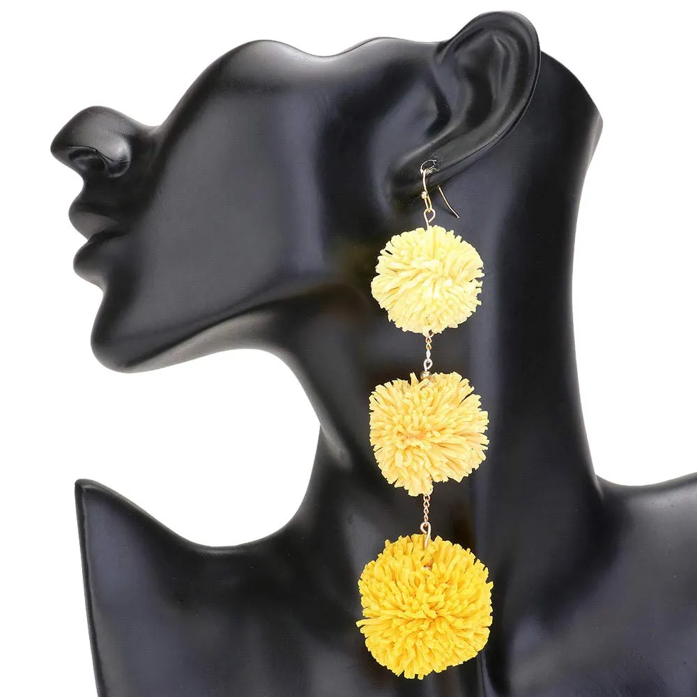 Raffia Pom Pom Link Dropdown Earrings