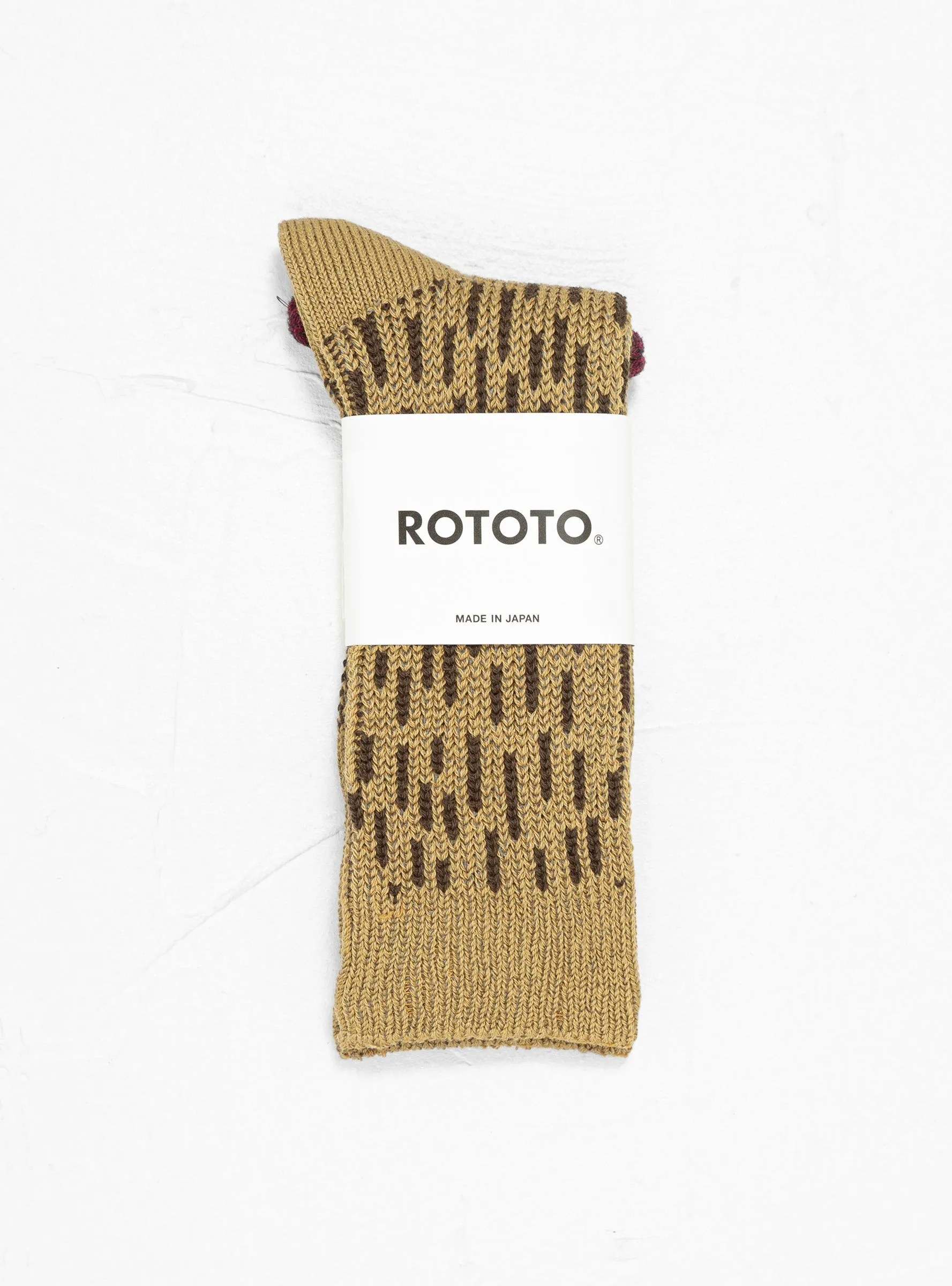 Rain Drop Crew Socks Khaki & Dark Brown