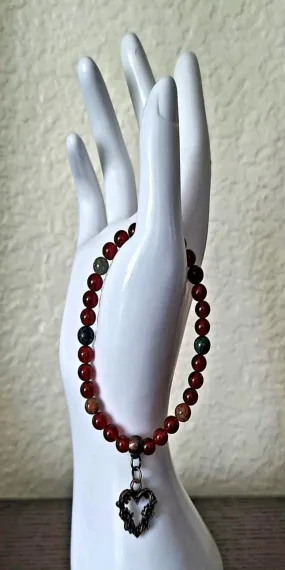 Red Carnelian & Flower Ocean Jasper Bracelet