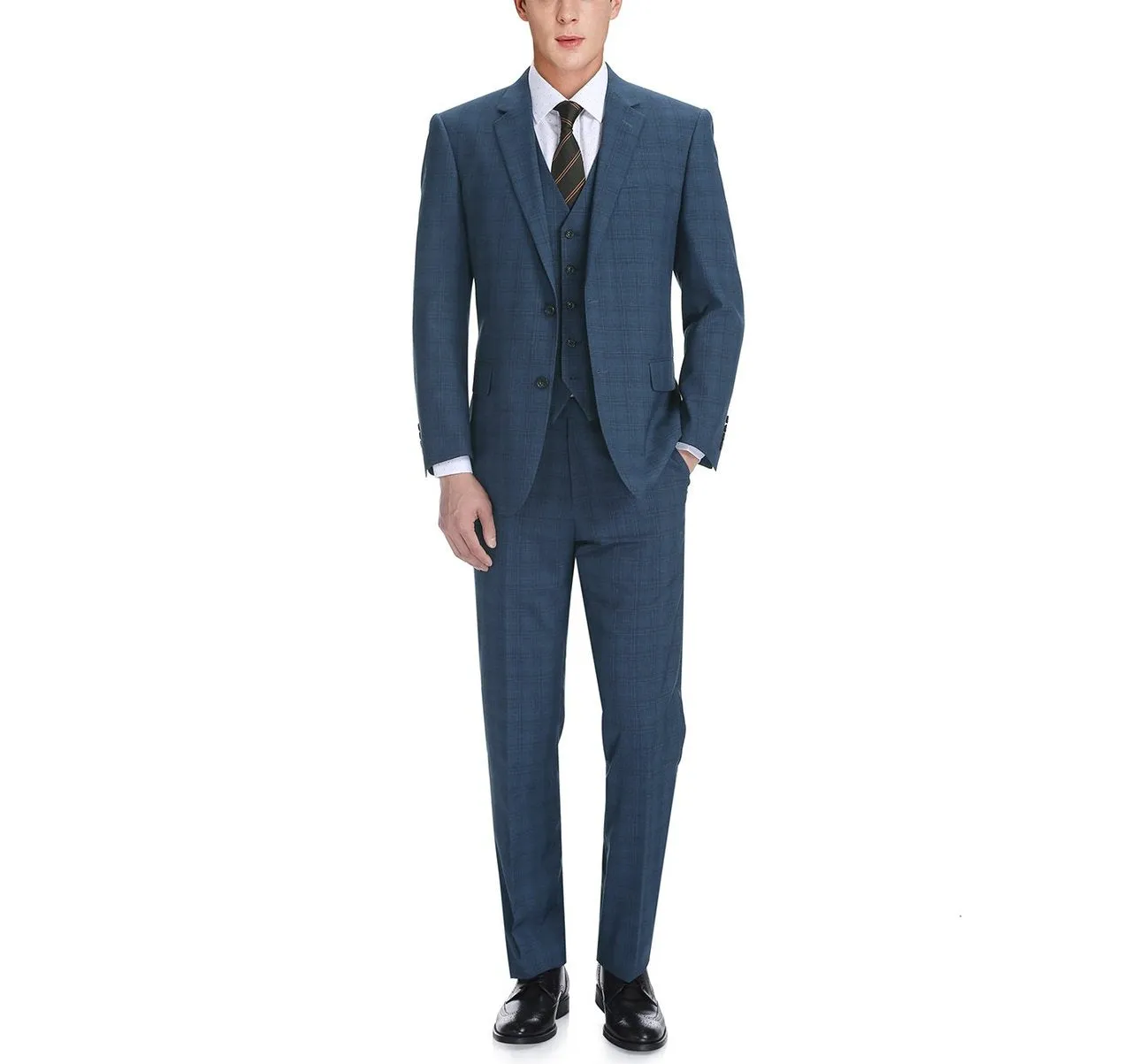 RENOIR 3-Piece Classic Fit Single Breasted Windowpane Suit 278-2