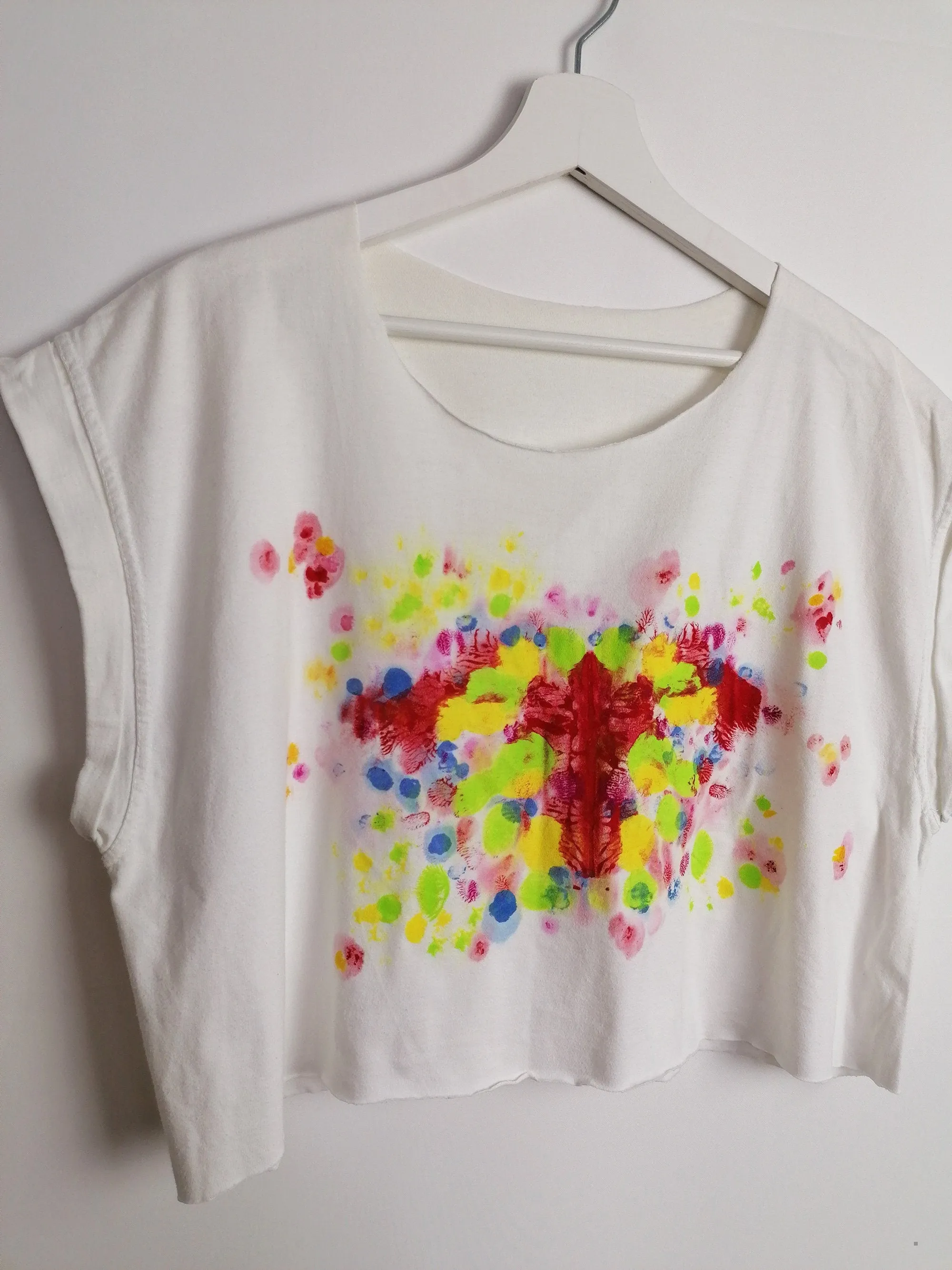 Reworked Hand-painted Rorschach  Crop Top White