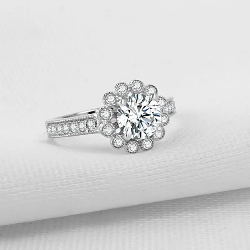 Round Cut Flower Ring with Accents