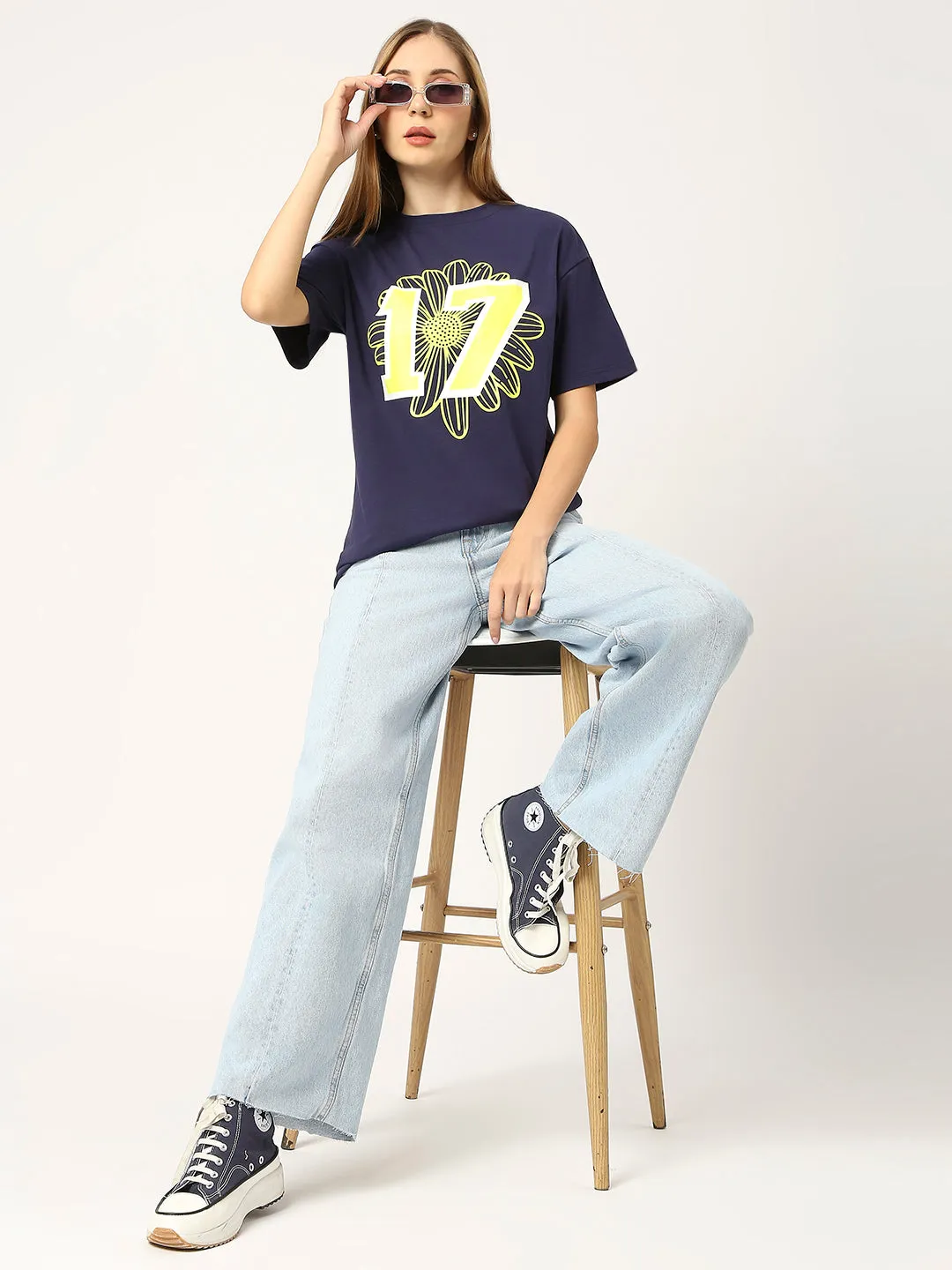 Royal Blue Basic Oversized Women T-Shirt