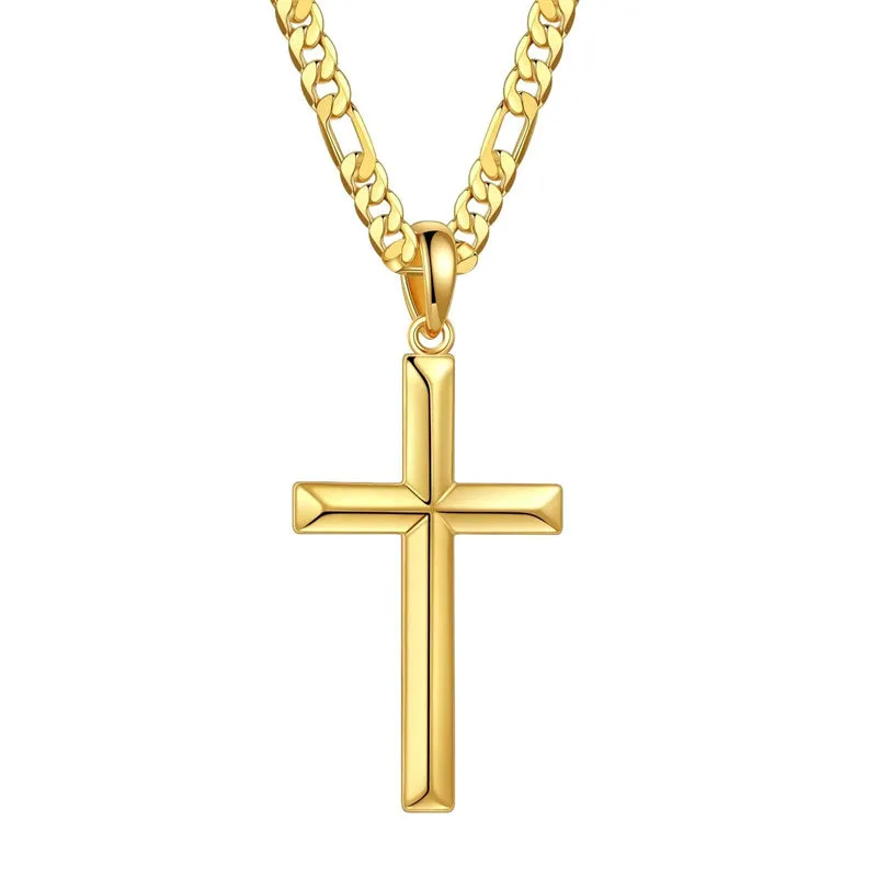 S925 Sterling Silver Cross Pendant Cross Necklace for Men, Mens Cross Necklace  Figaro Chain Necklace for Men Women Girls