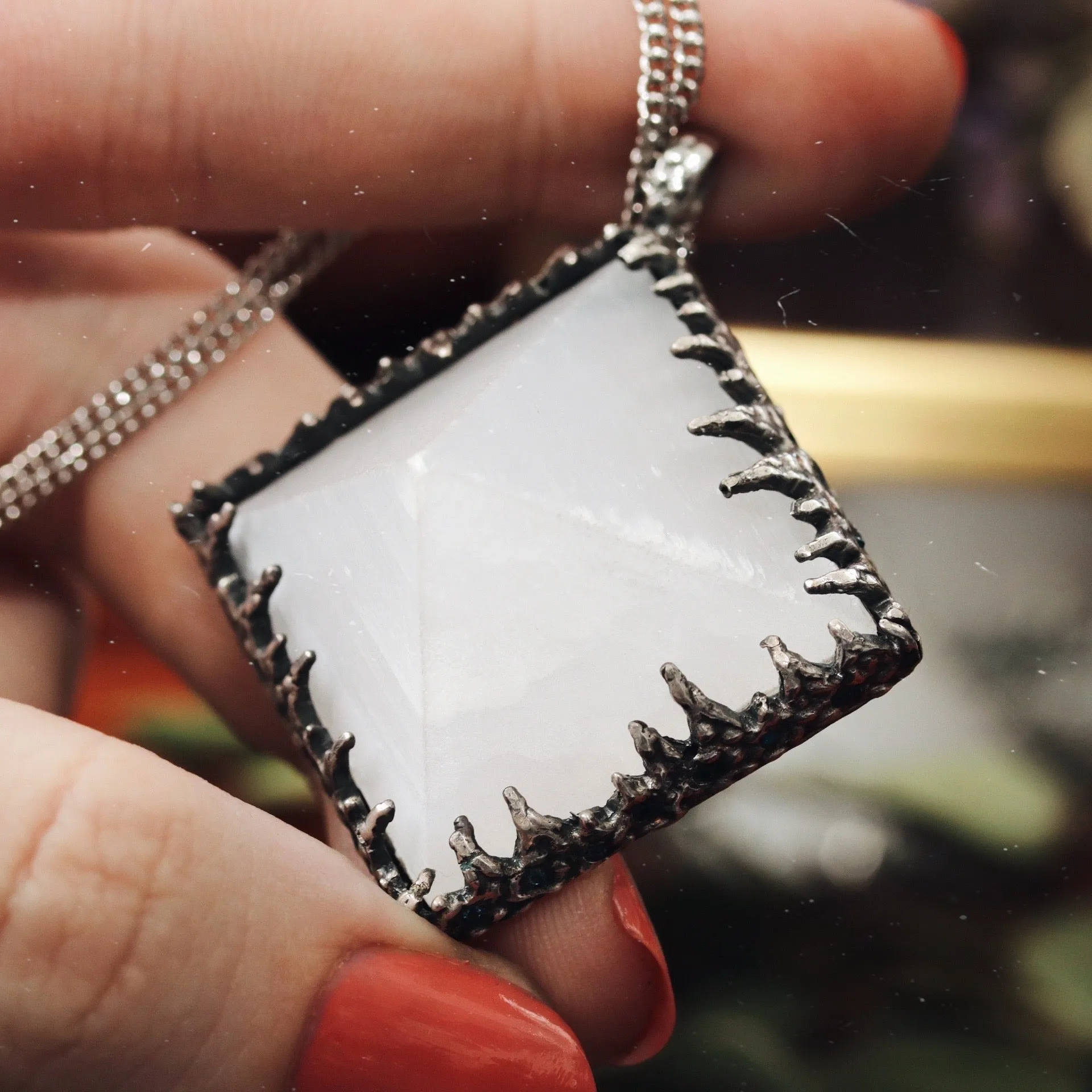 Sacred Selenite Icicle Crystal Pyramid Necklace #06