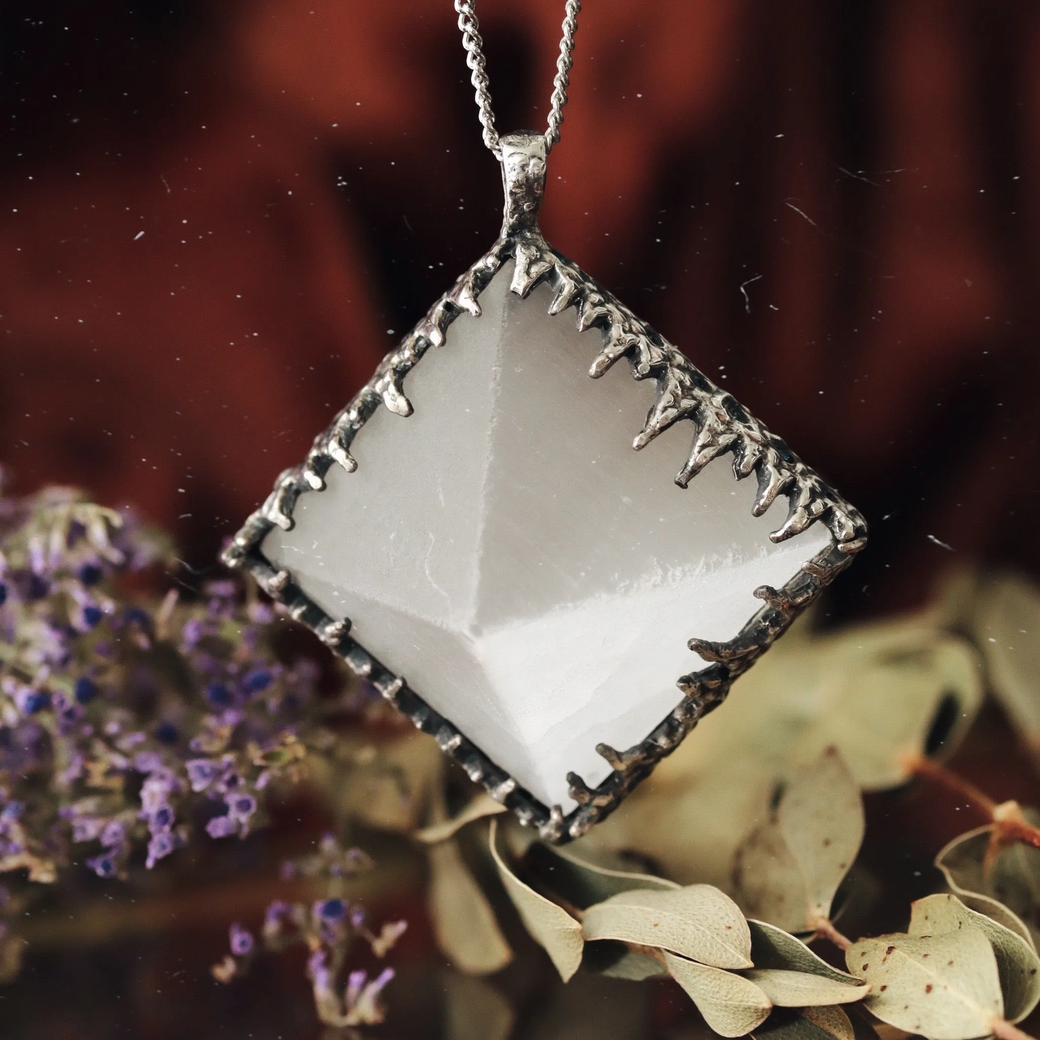 Sacred Selenite Icicle Crystal Pyramid Necklace #06