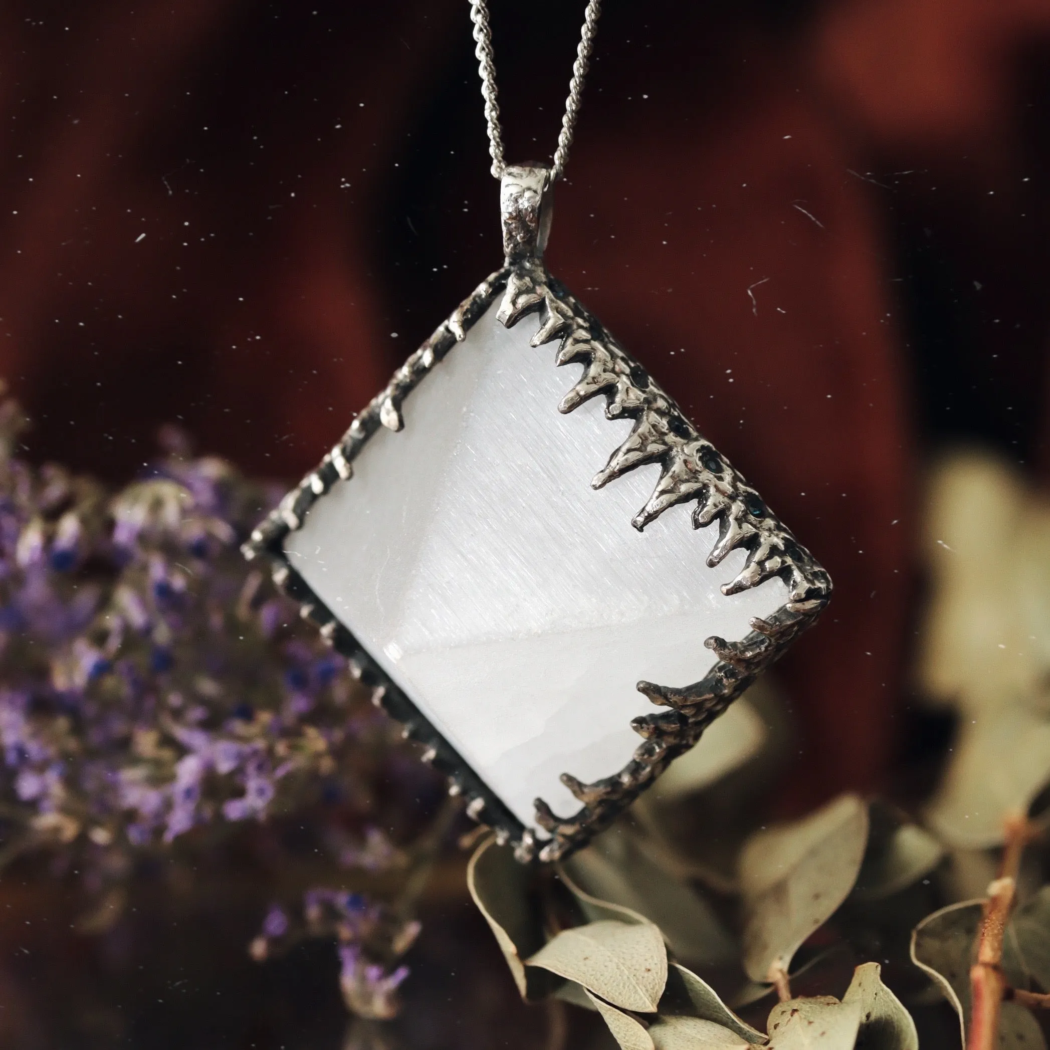 Sacred Selenite Icicle Crystal Pyramid Necklace #06