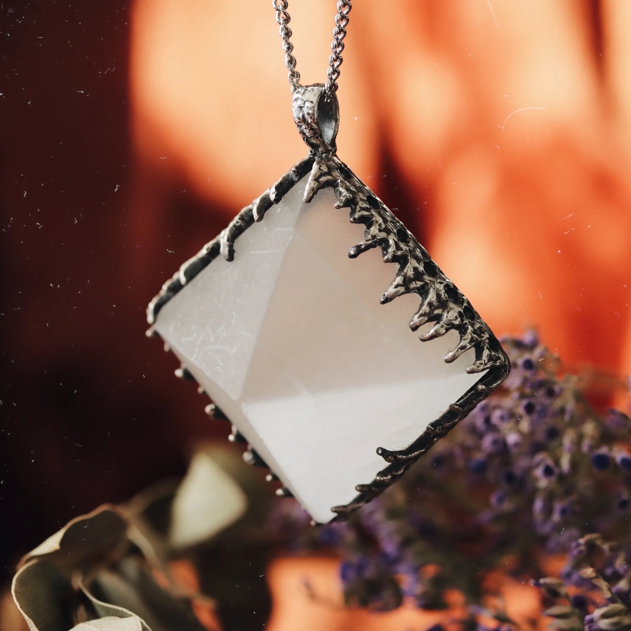 Sacred Selenite Icicle Crystal Pyramid Necklace #16