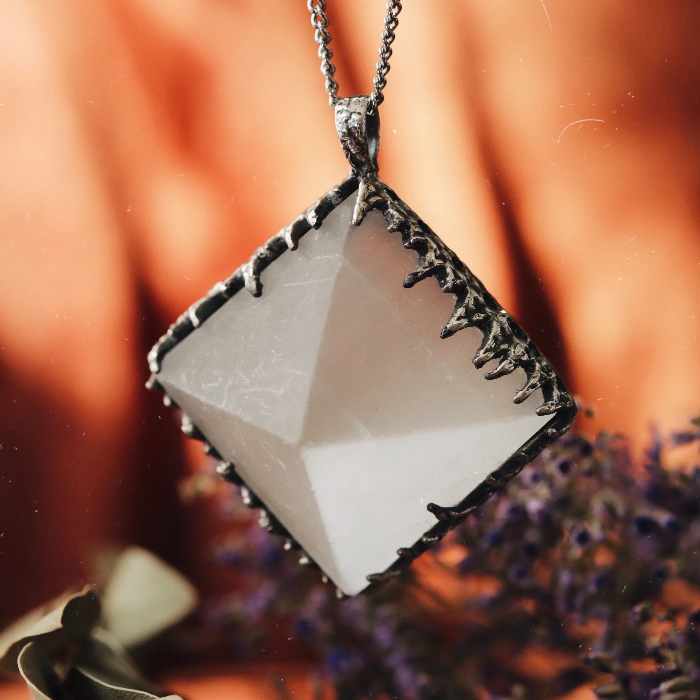 Sacred Selenite Icicle Crystal Pyramid Necklace #16