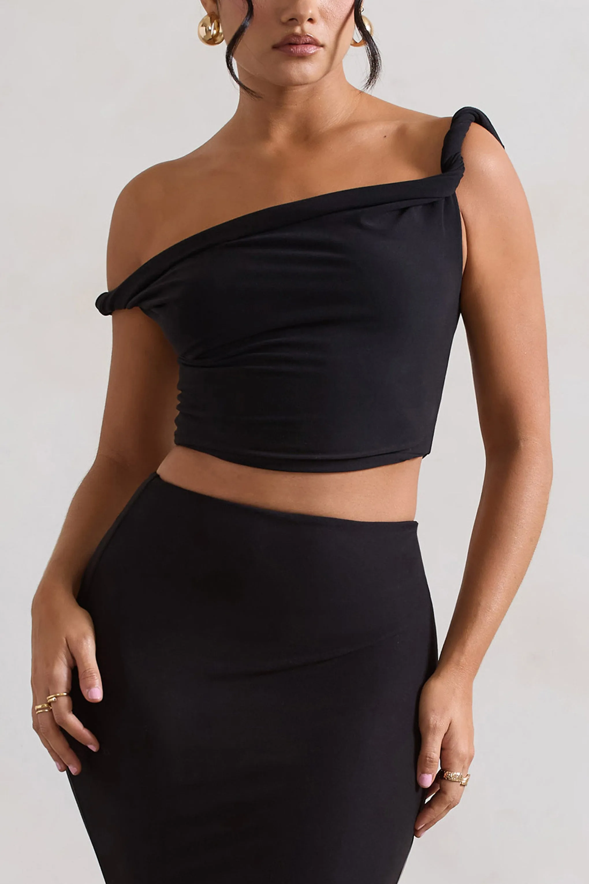 Sami | Black Twisted Asymmetric Crop Top