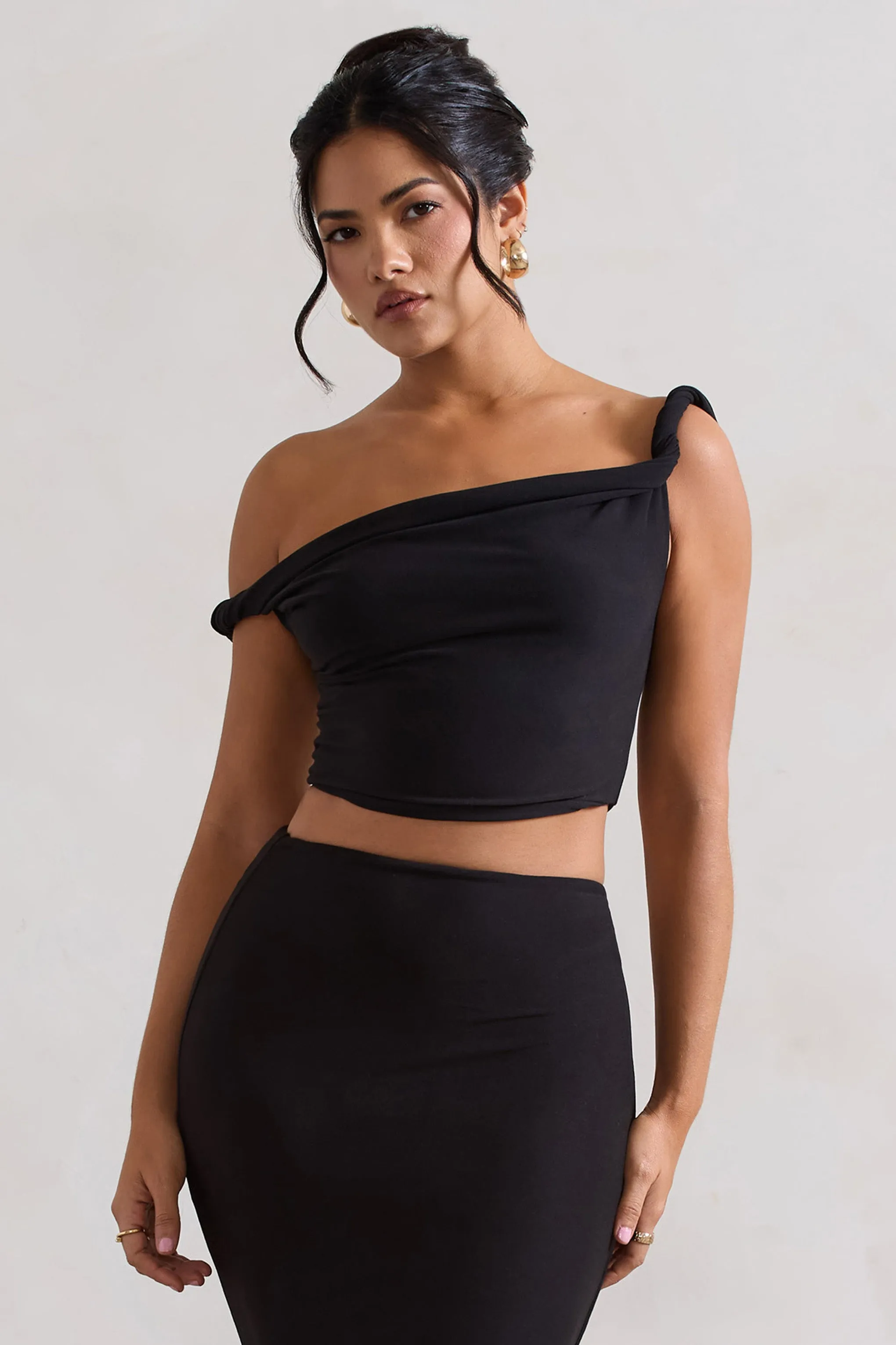 Sami | Black Twisted Asymmetric Crop Top