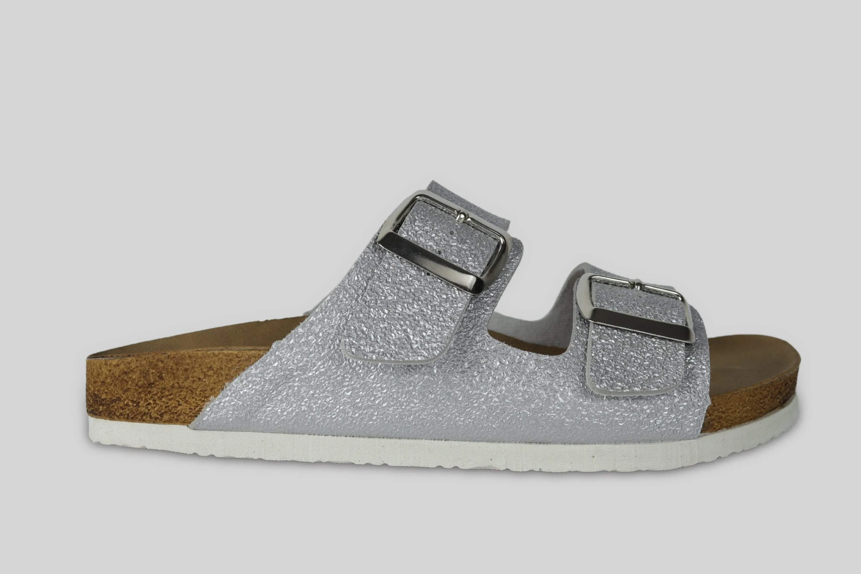 Sandalias Correa Brillo Plateado