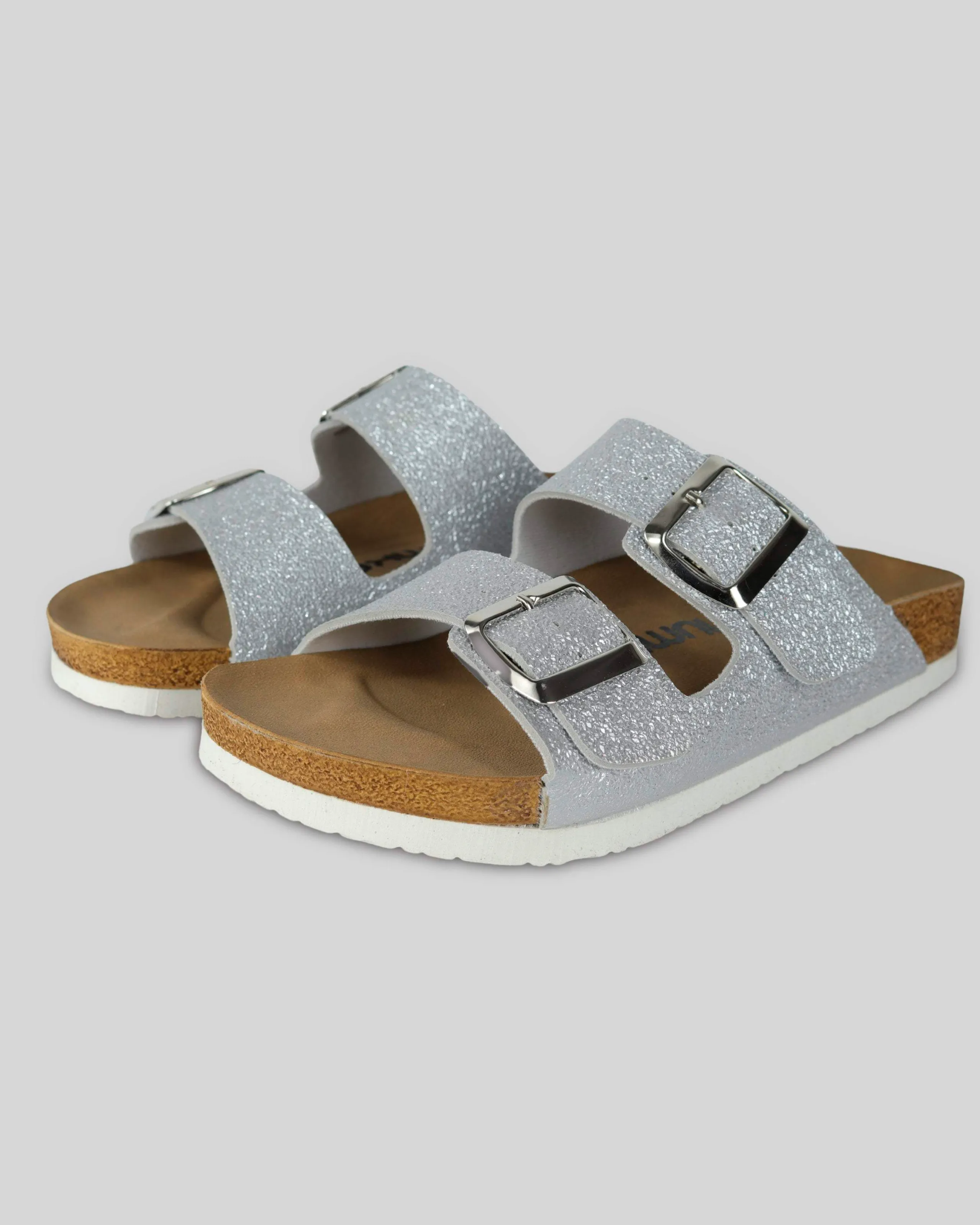 Sandalias Correa Brillo Plateado