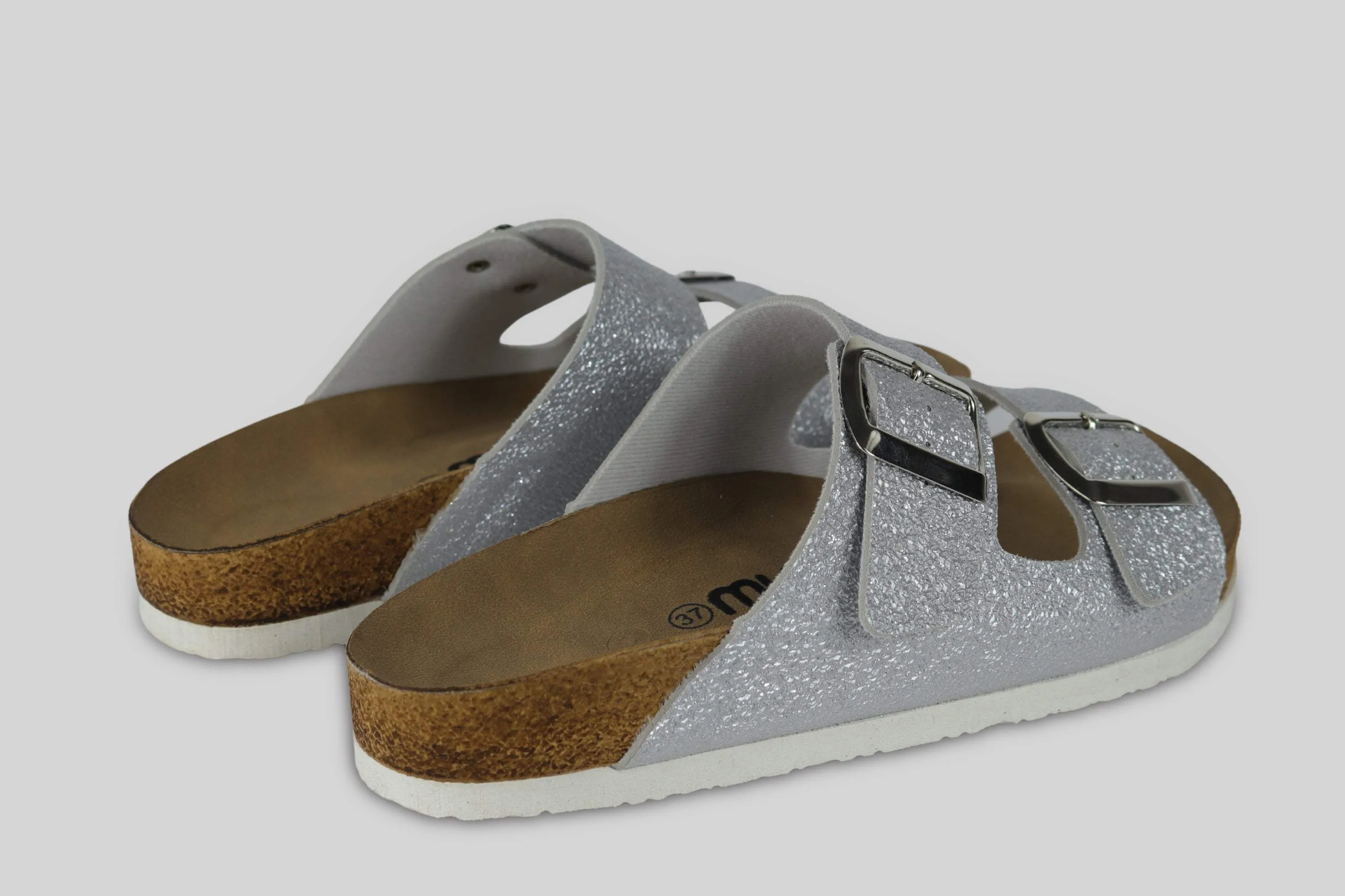 Sandalias Correa Brillo Plateado