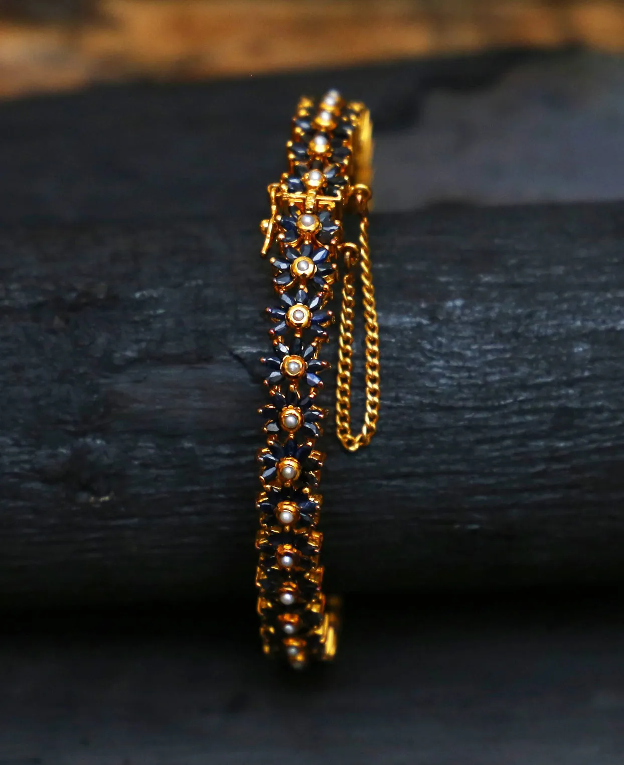 Sapphire Flower Baguette Kara