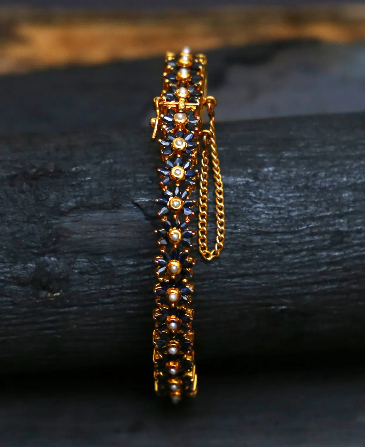 Sapphire Flower Baguette Kara