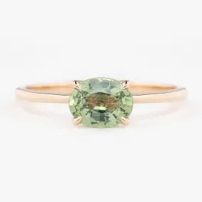 Sara Ring 1.15ct Oval Green Madagascar Sapphire, 14K Rose Gold (One of a kind)