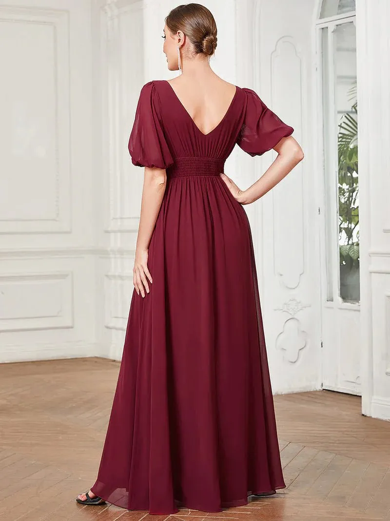 Short Balloon Sleeve Flowy Bridesmaid Dress