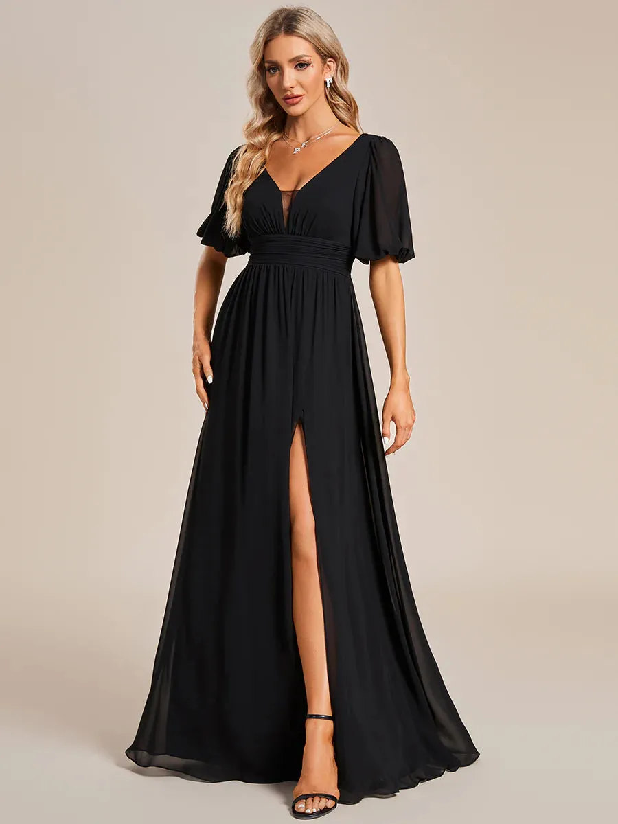 Short Balloon Sleeve Flowy Bridesmaid Dress