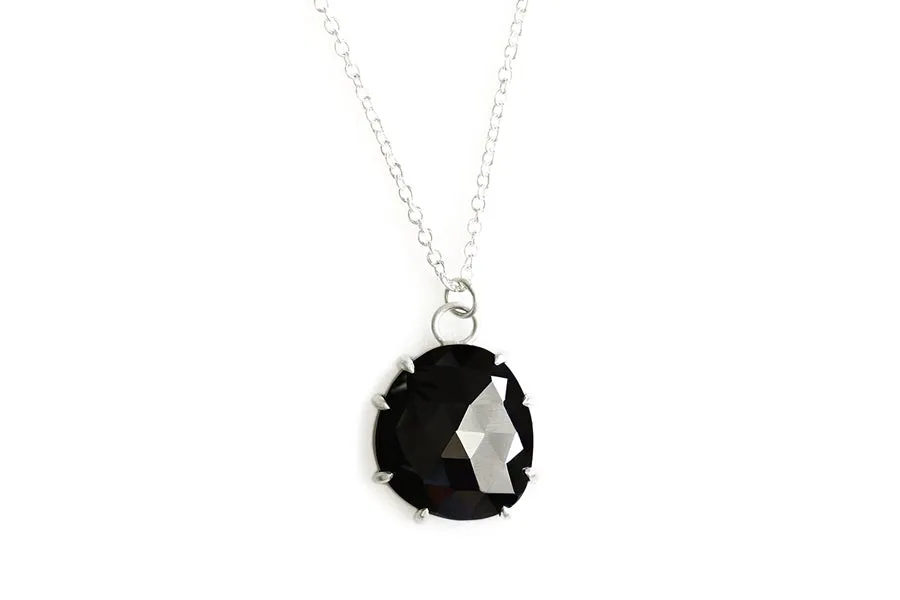 Silver Faceted Black Spinel Necklace