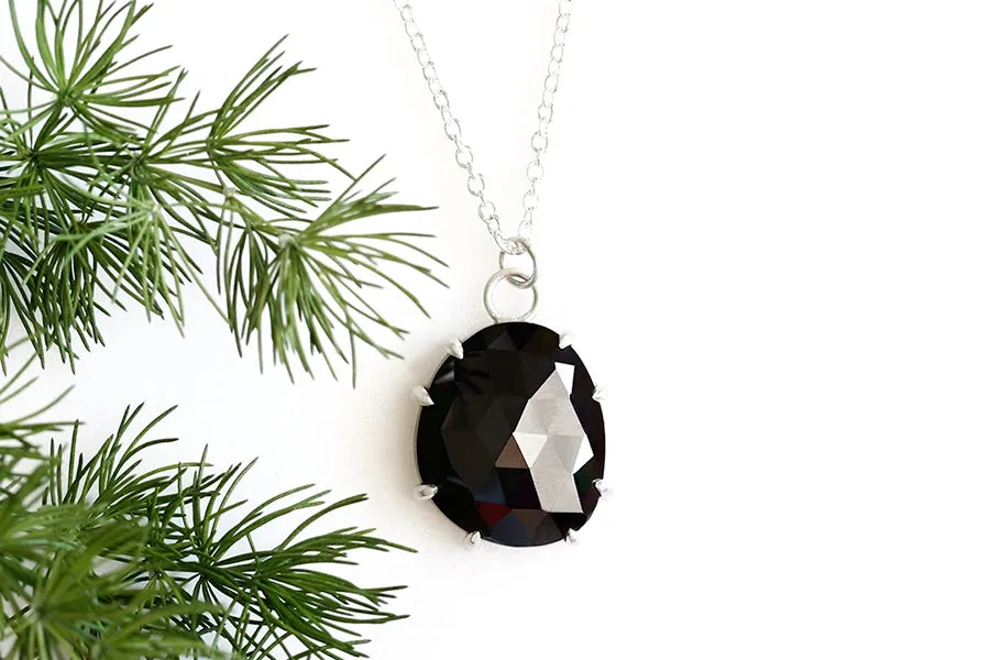 Silver Faceted Black Spinel Necklace