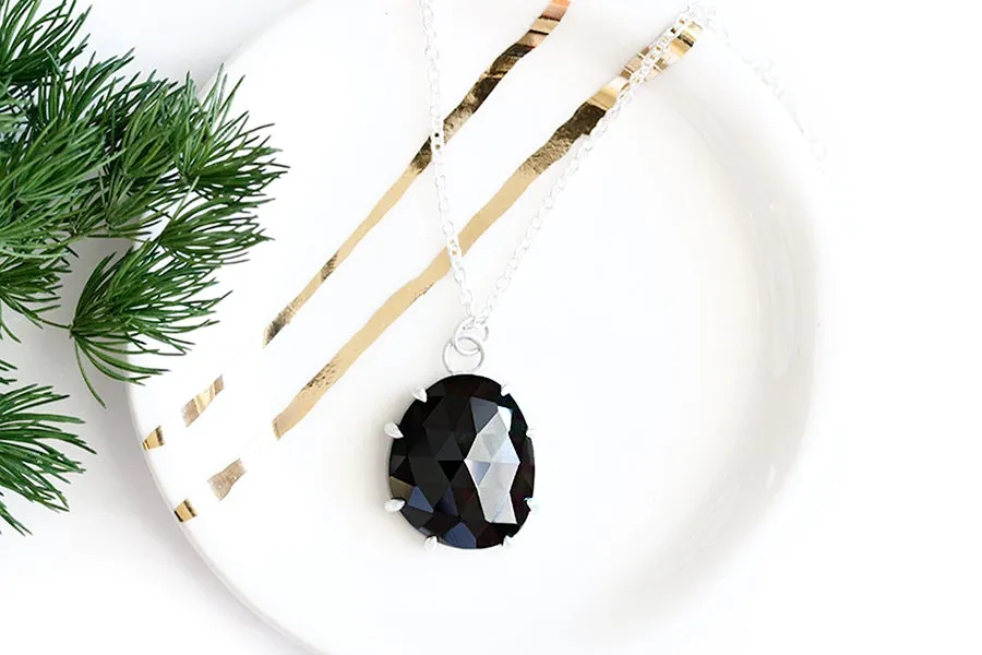 Silver Faceted Black Spinel Necklace